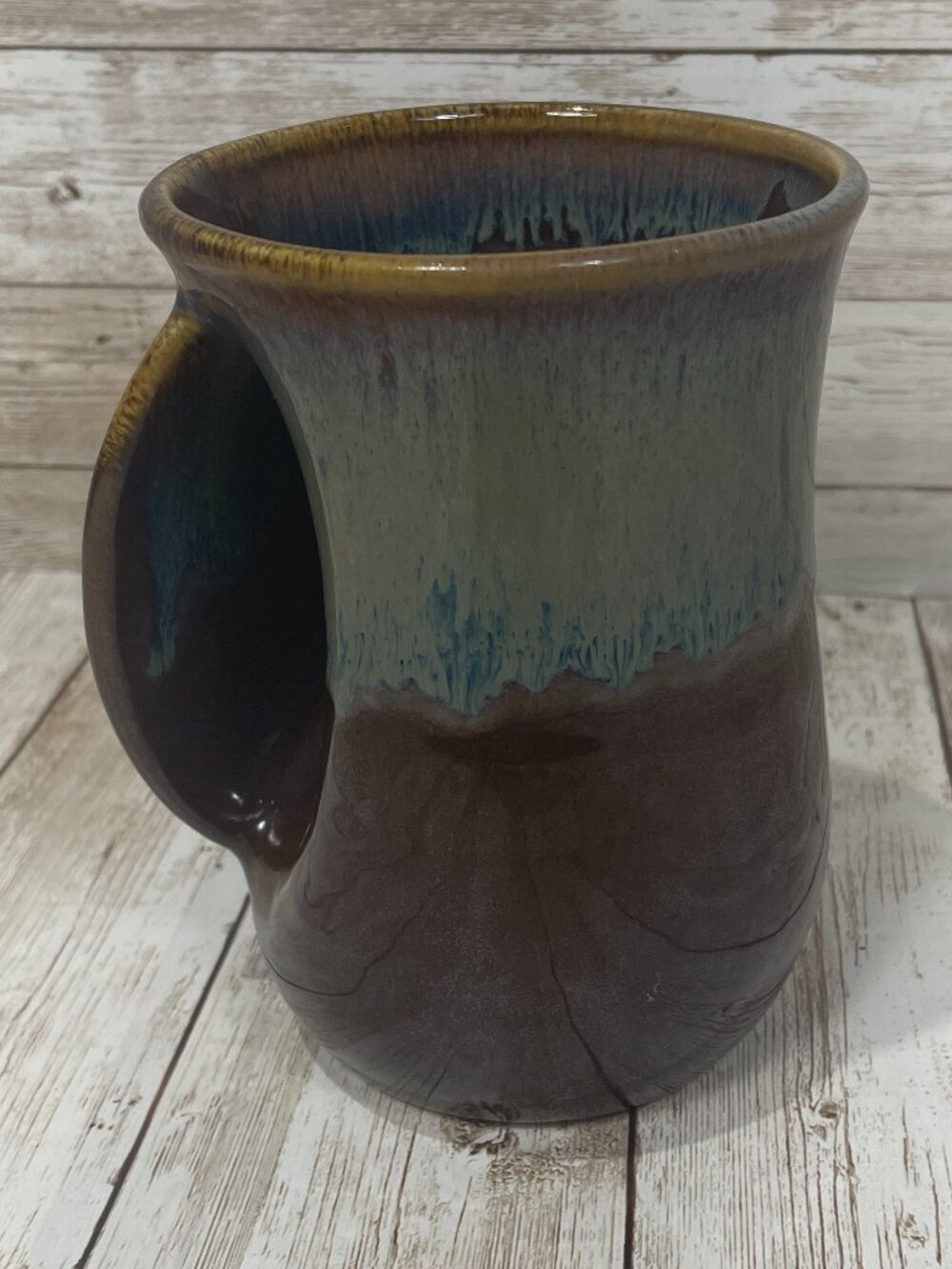 NEHER Clay In Motion Pottery Mug Handwarmer Coffee Cup Left Hand 2020 Brown Blue